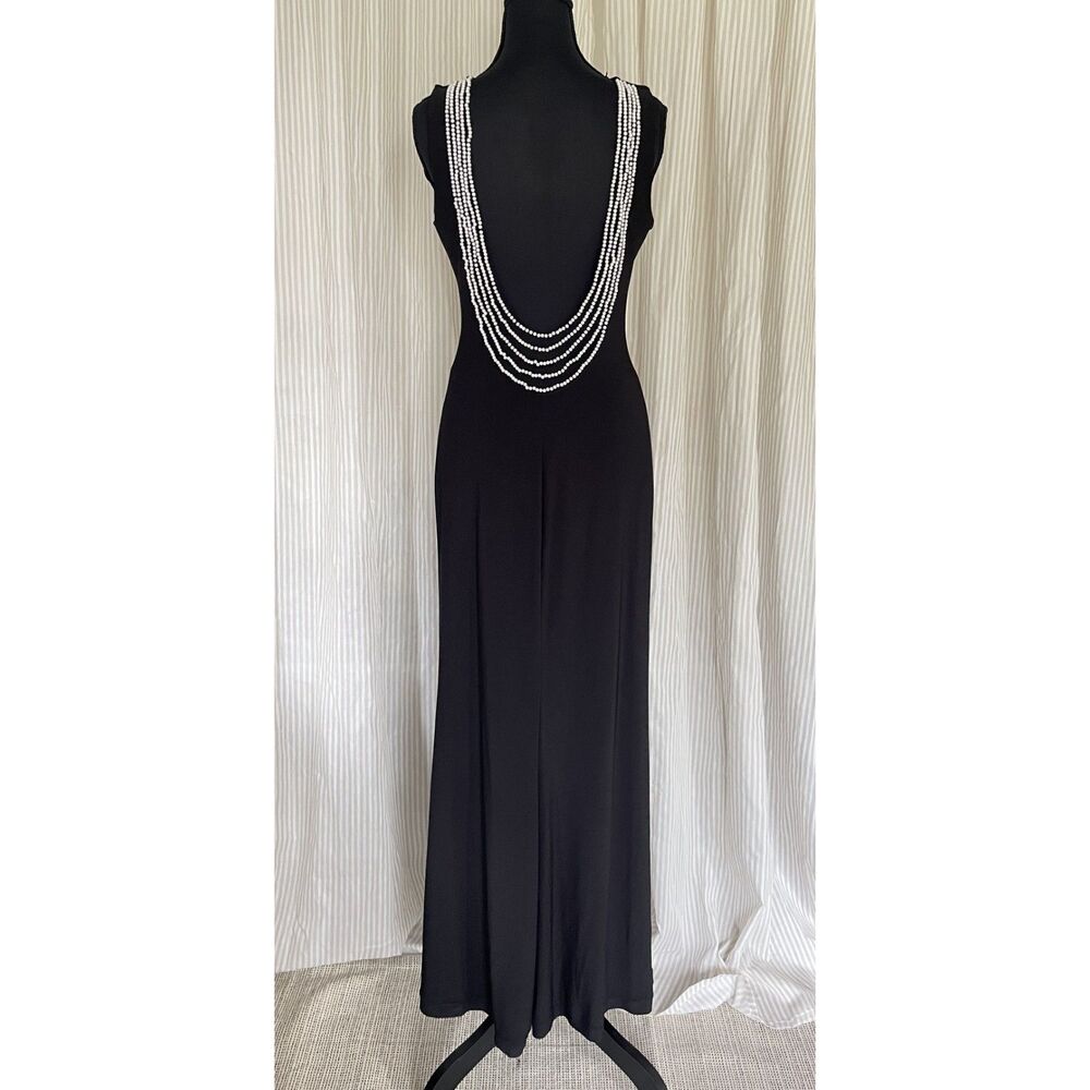 B. Darlin Black Formal Maxi Dress Beaded Pearl Back Detail Sleek Evening Gown - Picture 3 of 5